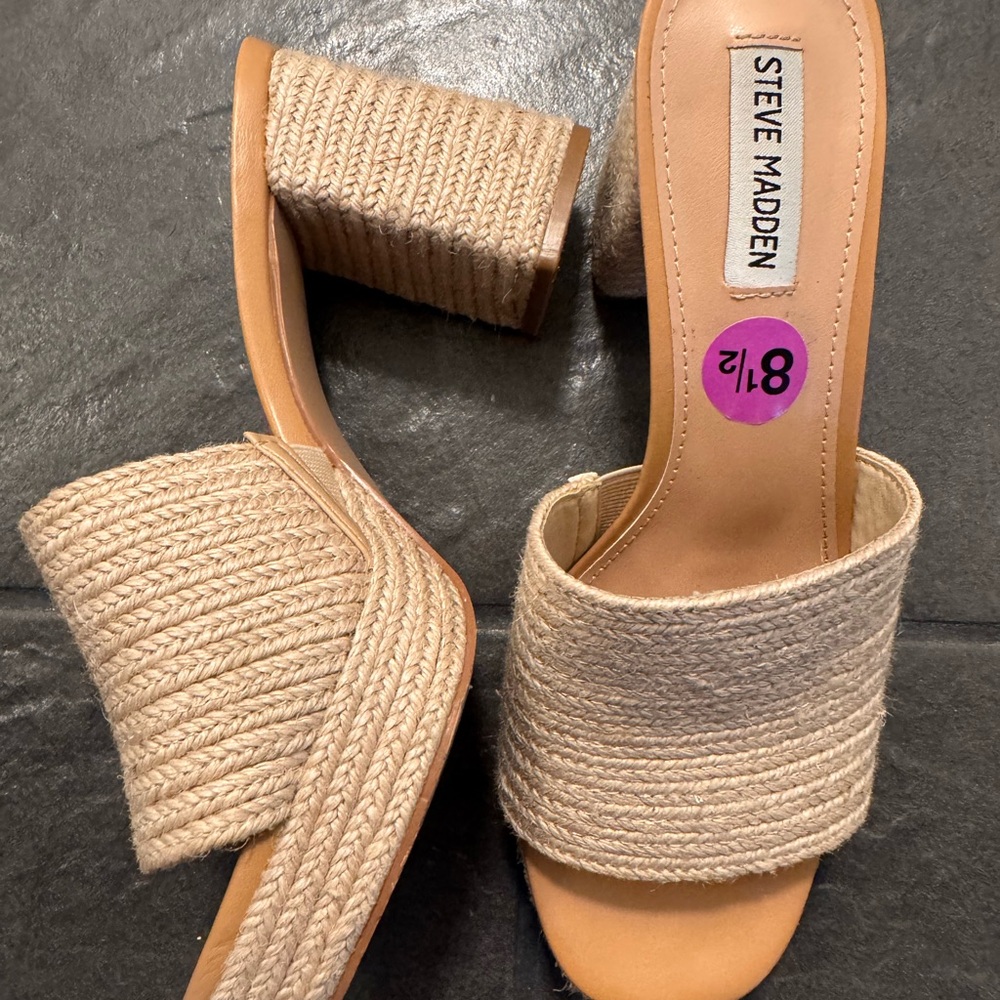 Steve Madden Beige Braided Block Heel Mules